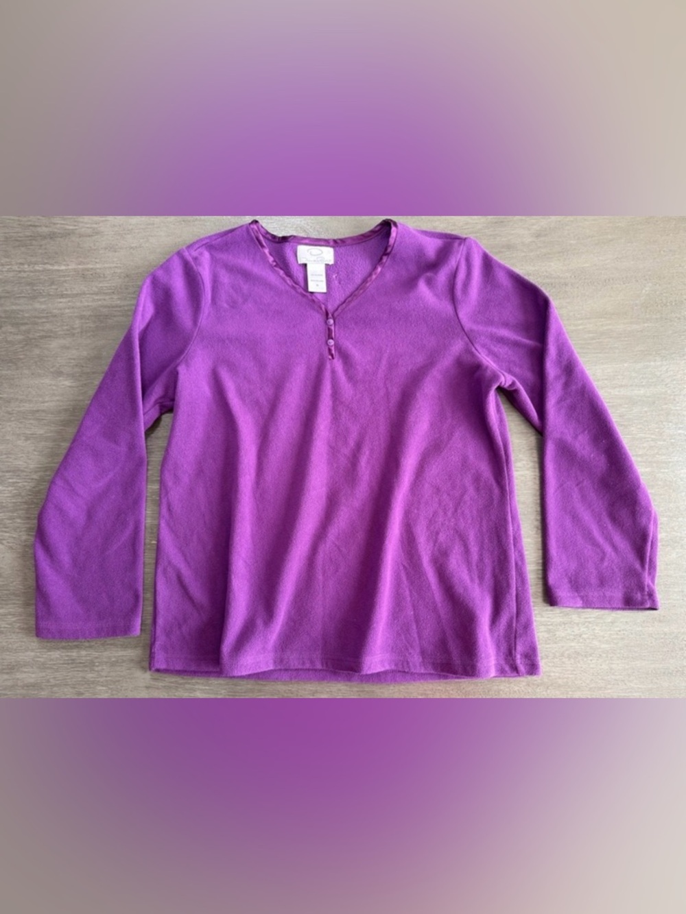 Oscar De La Renta Purple Henley Fleece Sweater Pullover M